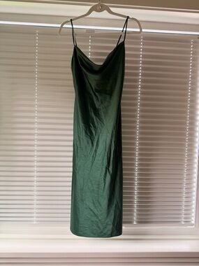 Satin Cowl Neck Slip Dress - Forest Green